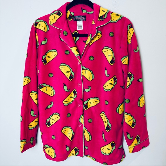 Angelina Women Fleece Button Down‎ Pajama Top Small Taco.C07 - Picture 1 of 9
